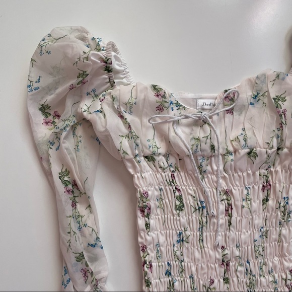 SOLD YesStyle Dixon Ivory Long Sleeve Floral Mini Chiffon Dress - Picture 8 of 12